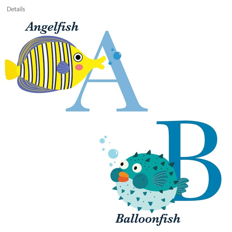 DECOWALL DS-8040 A-Z Ocean Alphabet Kids Wall Stickers Wall Decals Peel and Stick Removable Wall Stickers for Kids Nursery Bedroom Living Room (Small) d?cor - Image 4